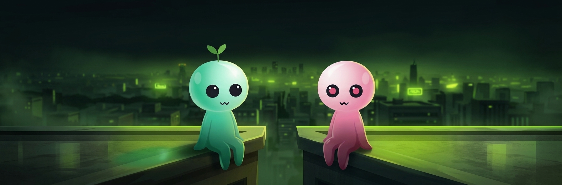 Two Boni characters on a rooftop
